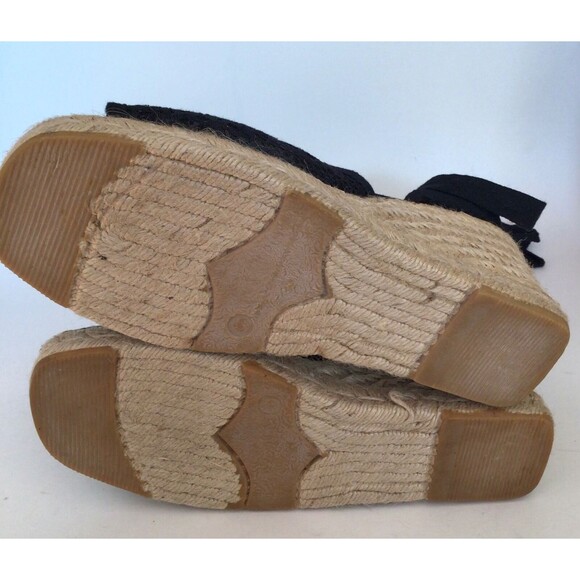 APOSTROPHE Espadrille Ankle Tie Peep Toe Wedges, Black (Size 9.5 M) - Picture 11 of 11